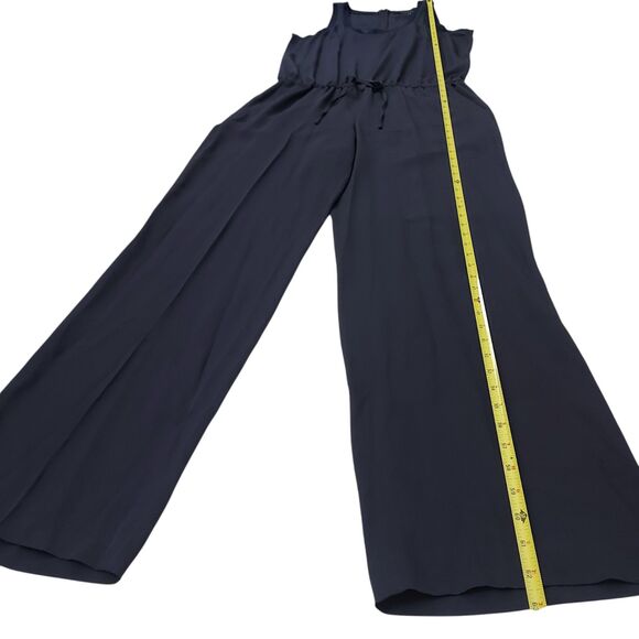 Theory Jumpsuit Womens 6 Navy Silk Sleeveless Tie Front Straight Leg Relaxed Fit - Picture 11 of 14